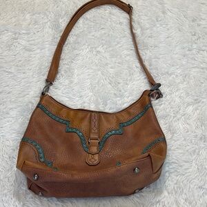 JUSTIN WEST CONCEALED CARRY Brown and Teal Women's Shoulder Bag FAUX LEATHER